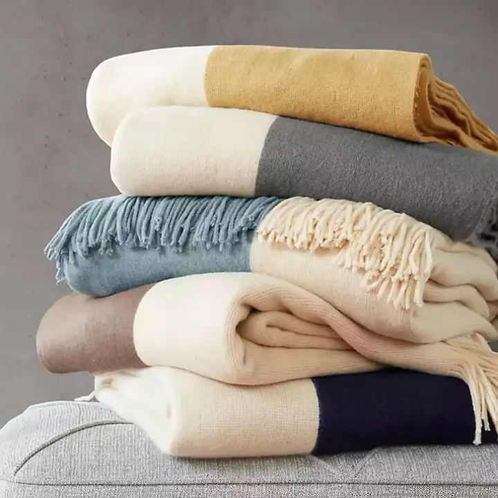 Yellow Faux Cashmere Color Block Throw Blanket