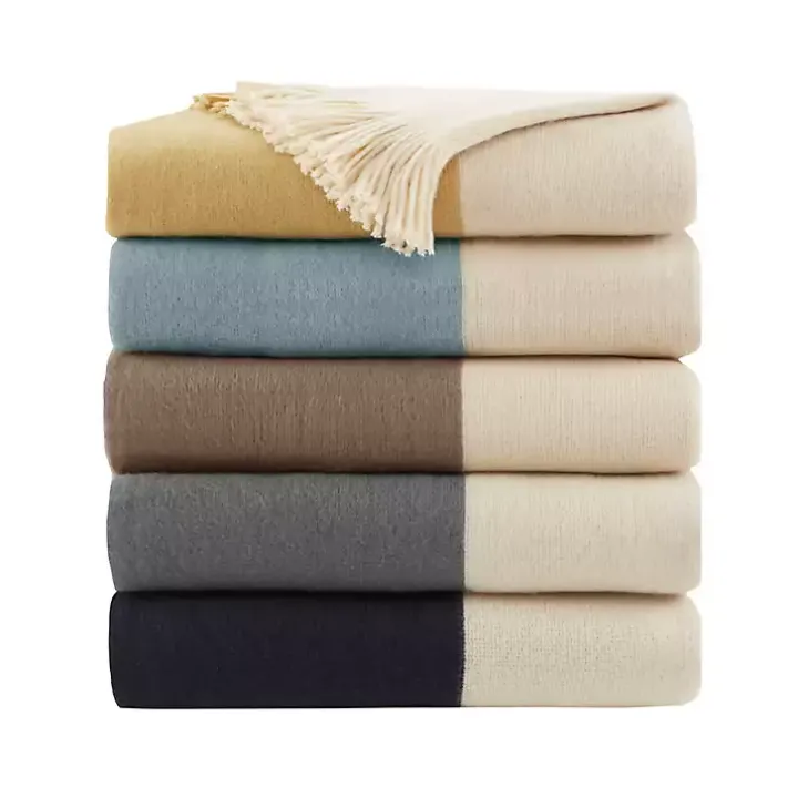 Yellow Faux Cashmere Color Block Throw Blanket