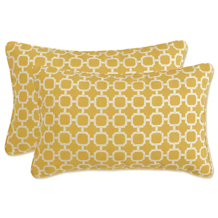 Yellow Pattern Outdoor Lumbar Pillows, Set of 2