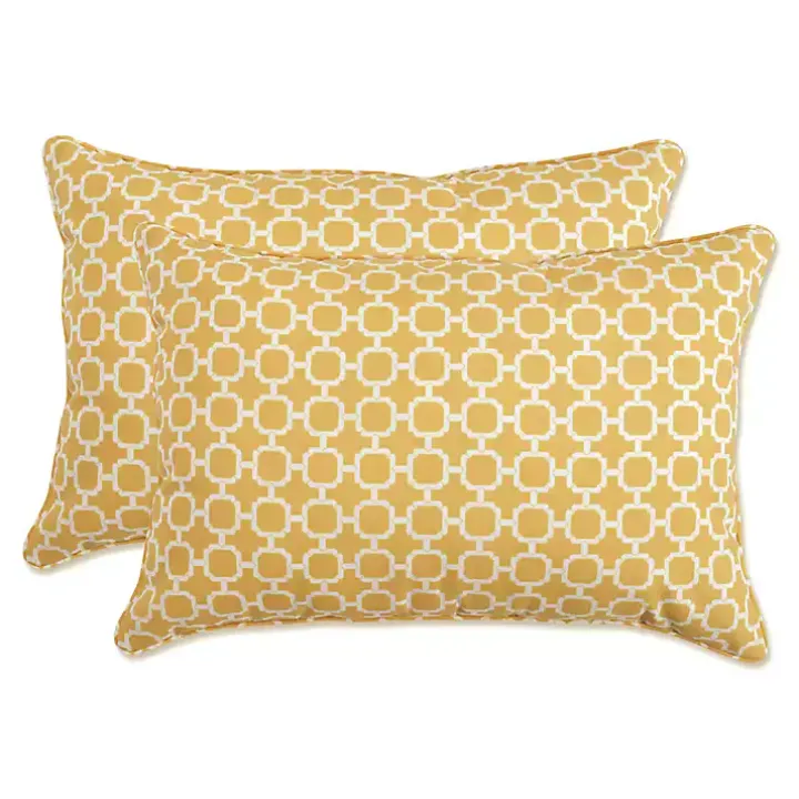 Yellow Pattern XL Outdoor Lumbar Pillows, Set of 2