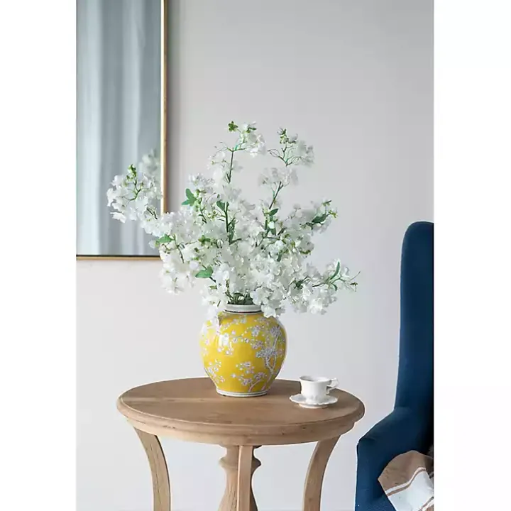 Yellow Plum Blossoms Round Porcelain Vase, 9.1 in.