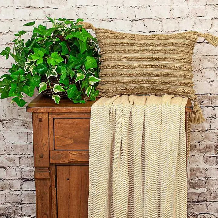 Yellow Woven Stripes Lumbar Pillow